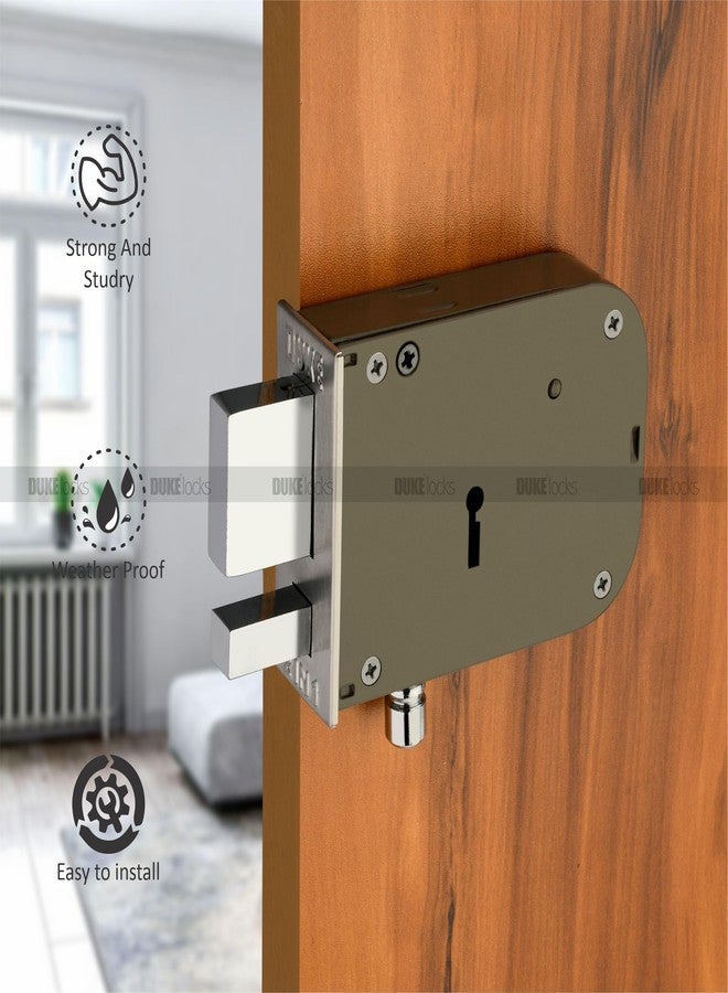 دوق قفل باب DUKE Dyna 2-1 ثقيل، قفل رئيسي للباب مزود بذراع ومزلاج صلبين، 6 أذرع، قفل مزدوج الحركة بطول 100 مم، مع مفتاحين مطليين بالكروم. - Image 2